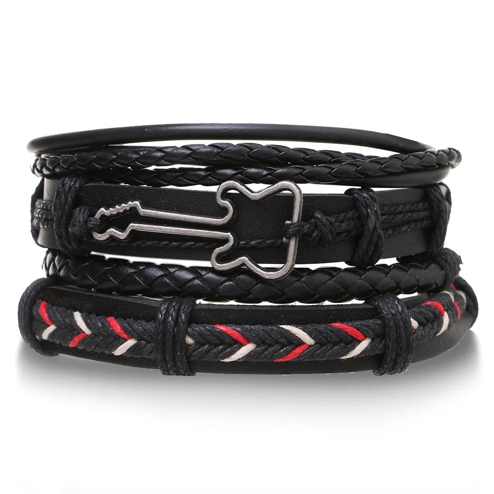 Boho Leather Wrap Bracelet Set — 4 Piece Layering Bracelet Gift Set