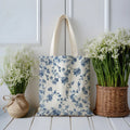 Blue Floral Canvas Tote Bag | Reusable Shopping & Travel Bag