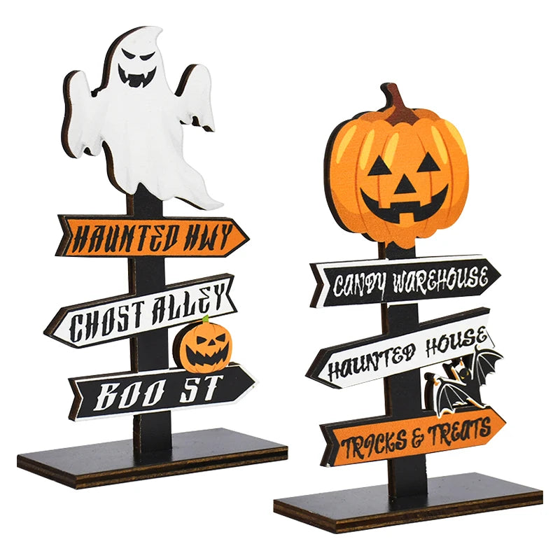 Halloween Wooden Ornament | Ghost & Pumpkin Desktop Decor