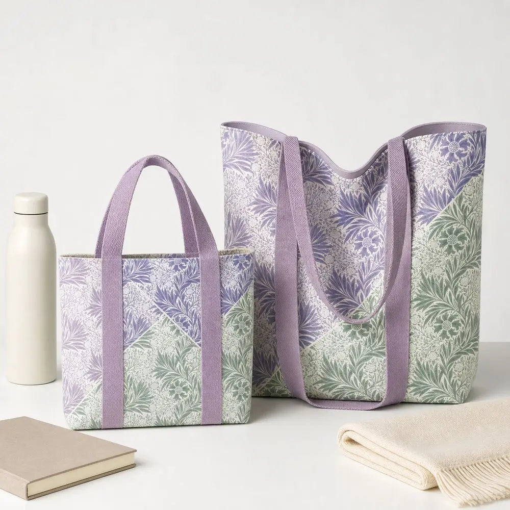 Purple & Green Botanical Canvas Tote | Two Sizes