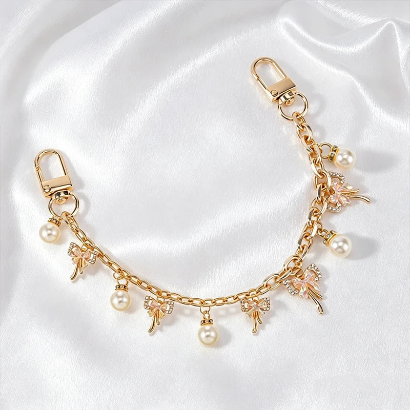 Gold Mushroom & Pearl Bag Charm | Handbag Chain Pendant