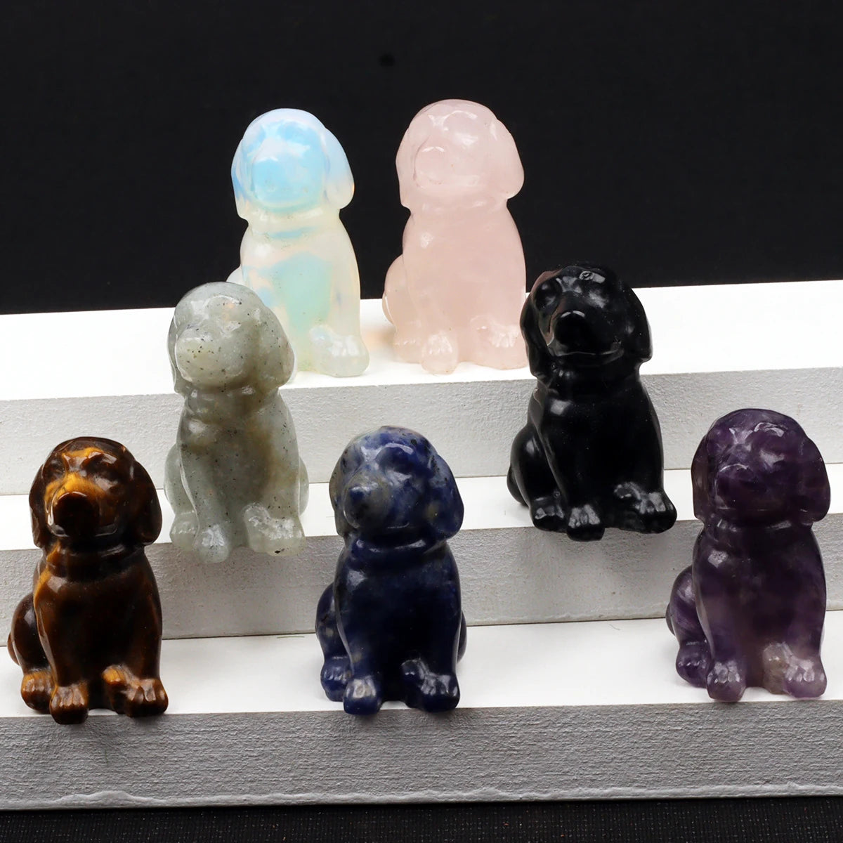 Mini Sitting Puppy Figurine | Stone & Opalite Options