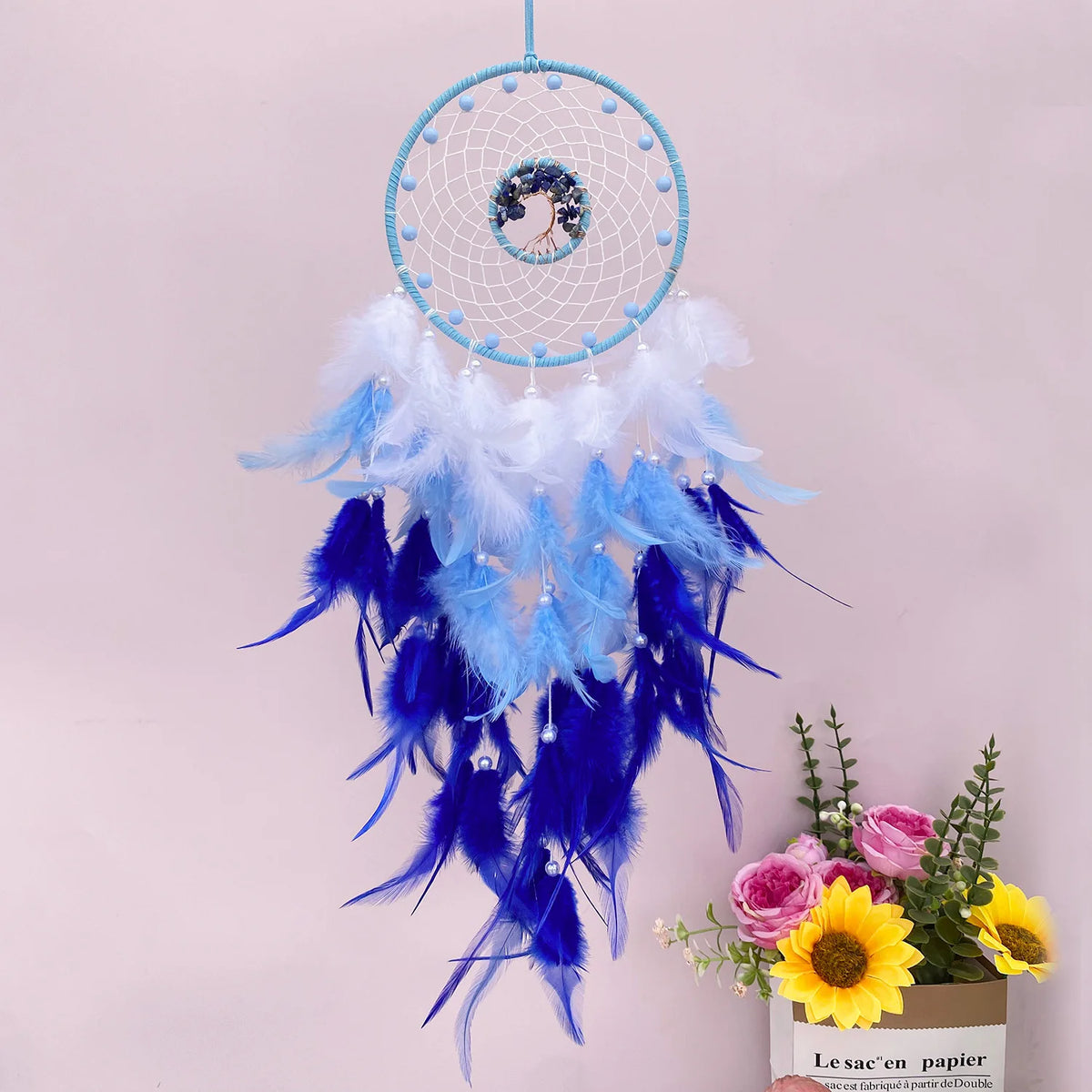 Indian Dream Catcher Wall Hanging | Feather & Bead Boho Wall Decor