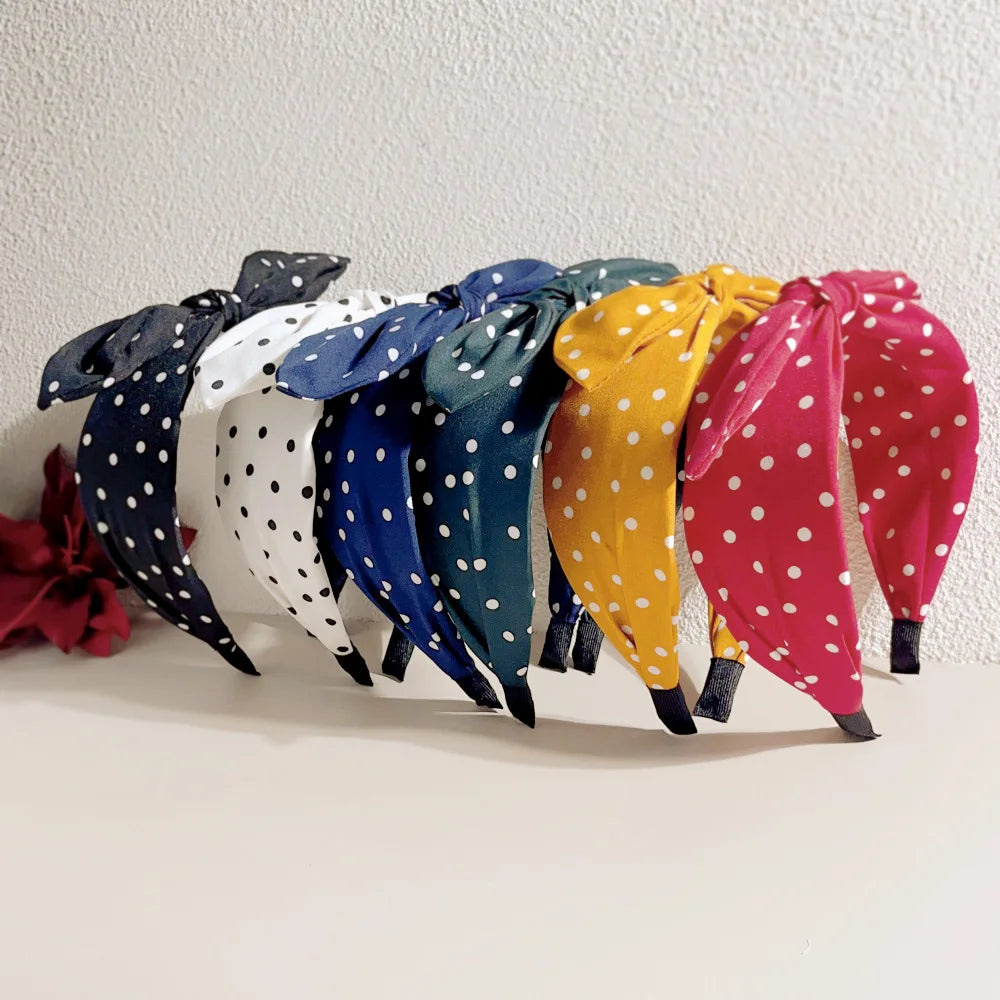 Boho Dots Wide Headband | Soft Turban Bowknot Hair Band for Women in 6 Colors