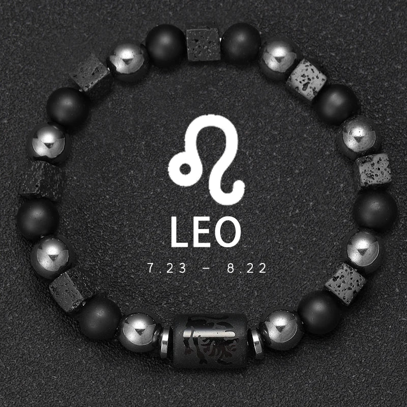 Zodiac Sign Volcanic Stone Bead Bracelet