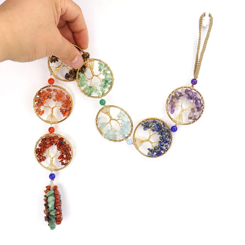 7 Chakra Crystal Tree of Life Hanging — Natural Gemstone Suncatcher