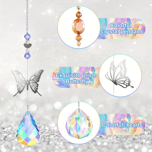 7 Pieces Crystal Butterfly Suncatcher Set — Rainbow Prism Window Hanging