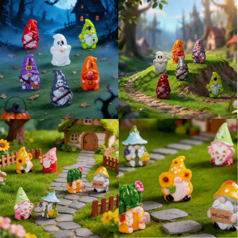 Halloween Witch Mini Resin Figurine — Spooky Dwarf with Gift Box for Shelf & Garden Décor