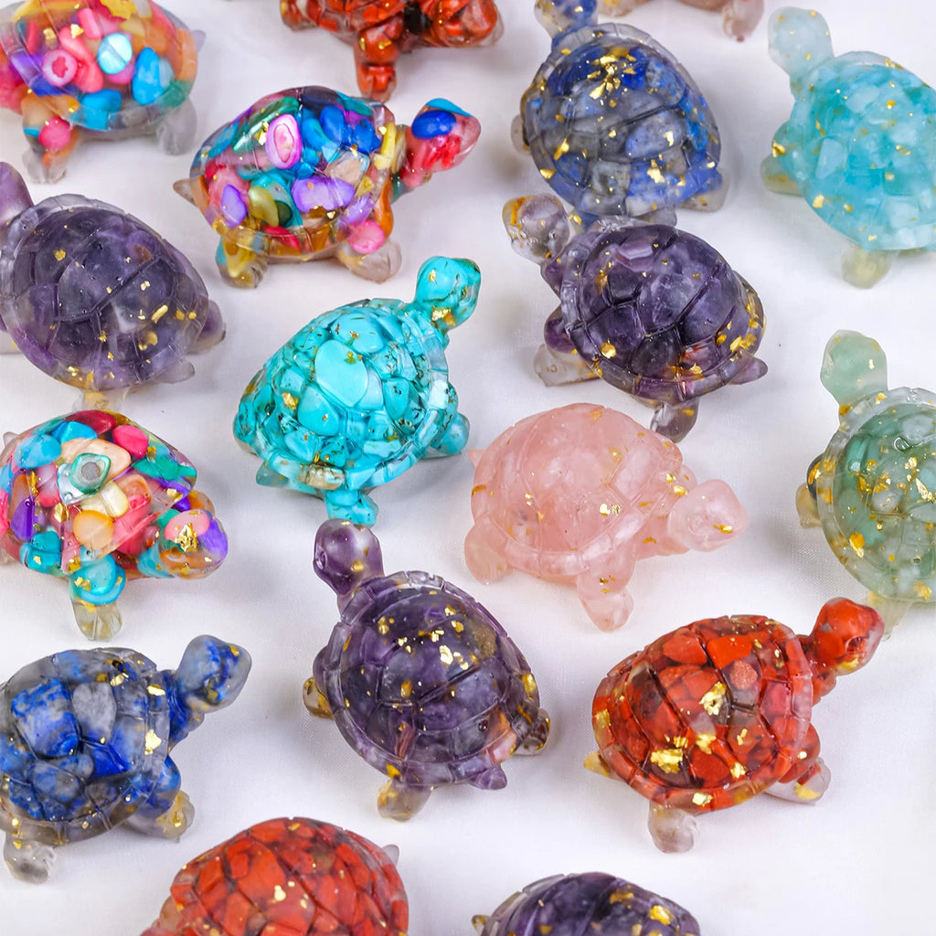Natural Crystal Stone Turtle Statue — Reiki Figurine & Feng Shui Decor