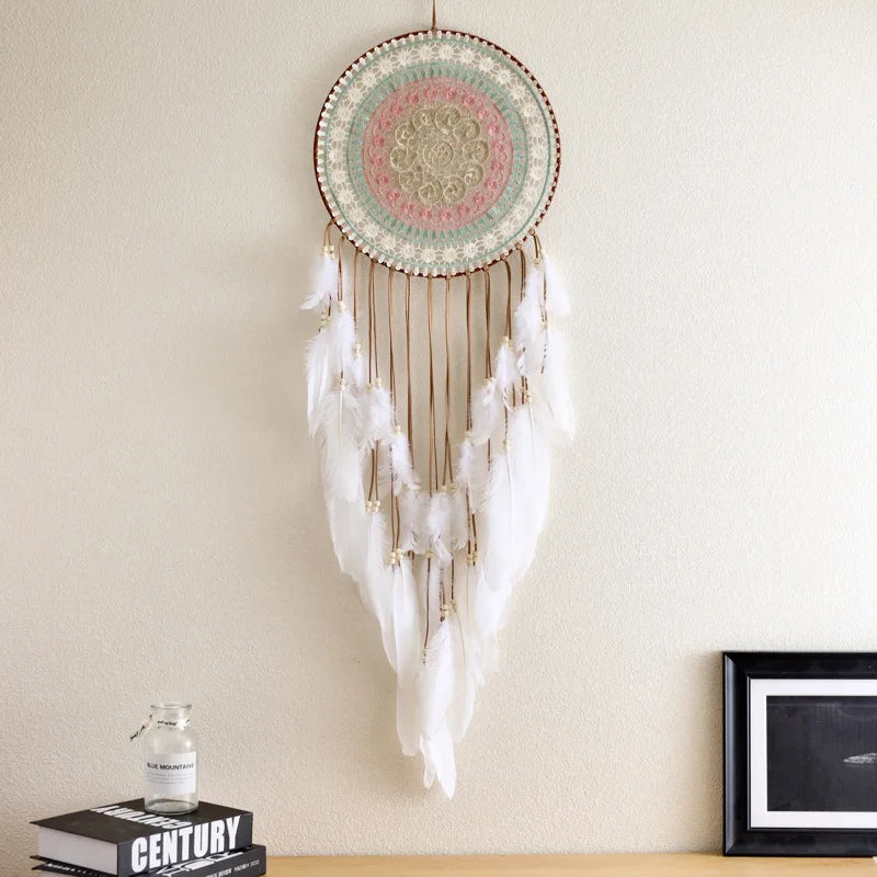 Colorful Woven Round Dreamcatcher | Boho Feather Tassel Wall Hanging
