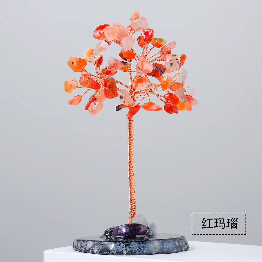 Mini Crystal Tree on Natural Agate Slice Base | Wire-Wrapped Healing Stone Desk Decor