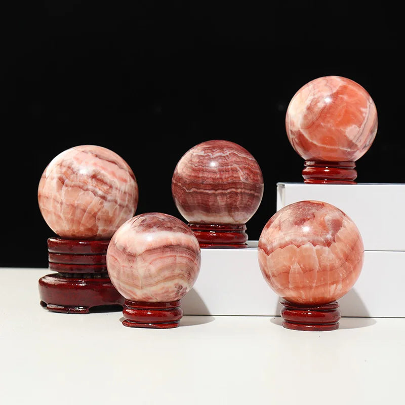 Natural Rhodochrosite Crystal Sphere | Rose Pink Healing Stone Ball