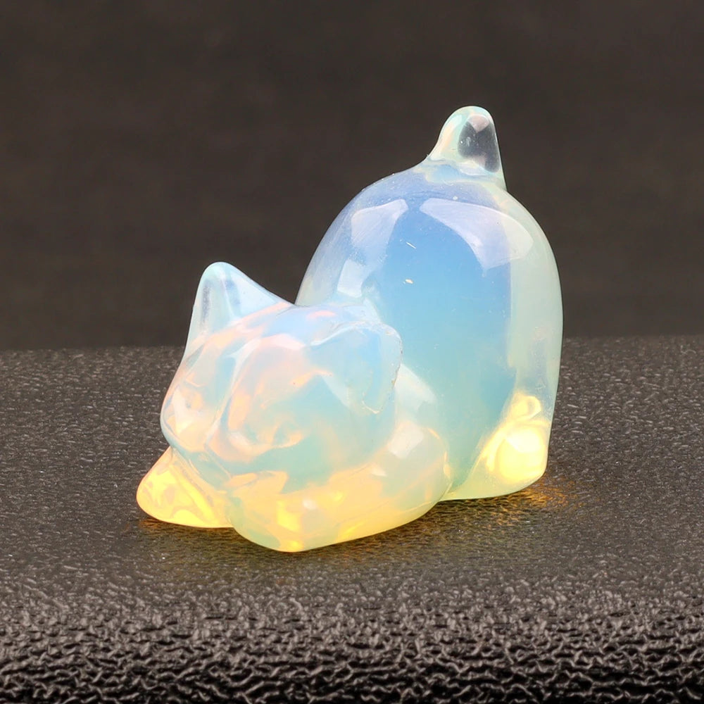Carved Crystal Cat Figurine — Natural Stone Chakra Decor