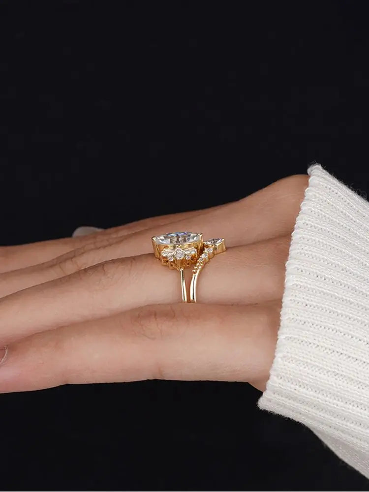 Sterling Silver Marquise Zircon Ring Set