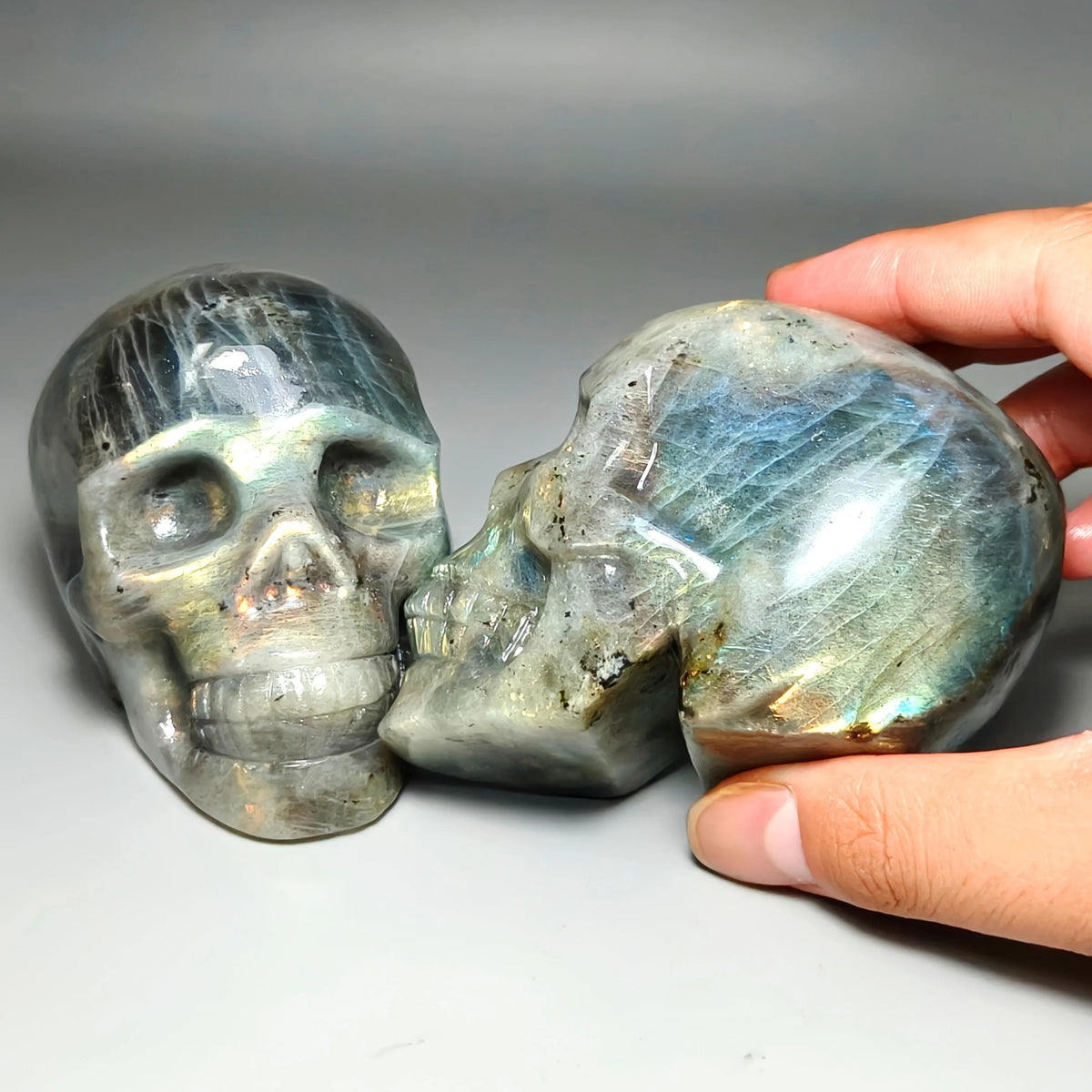 Flash Labradorite Crystal Skull | Carved Healing Stone | Halloween & Meditation Decor