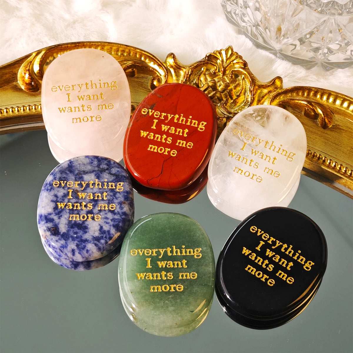 Crystal Worry Stone | Engraved Healing Stone for Meditation & Chakra Balance