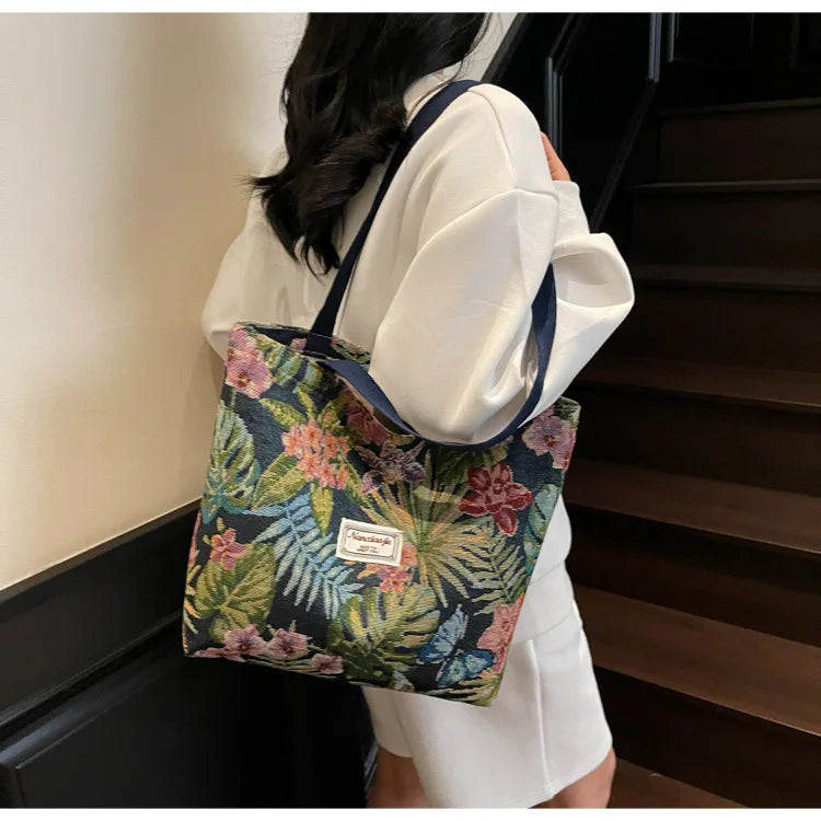Floral Canvas Shoulder Tote | Four Colors & Two Sizes
