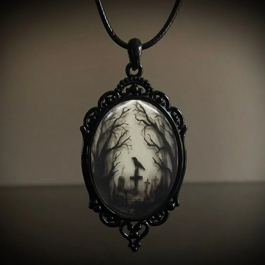 Gothic Crow, Cross & Witch Pendant Necklace