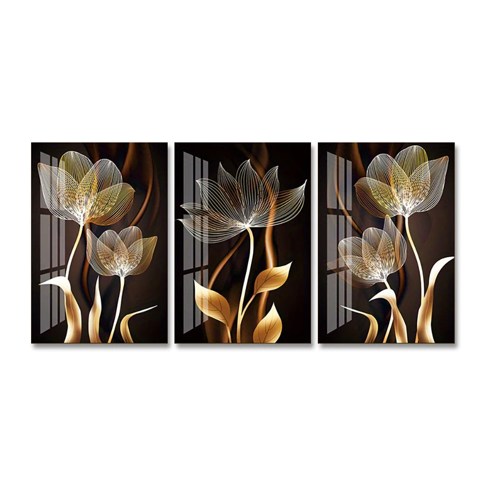 Black & Gold Abstract Floral Canvas Wall Art | Luxury Modern Home Decor Print