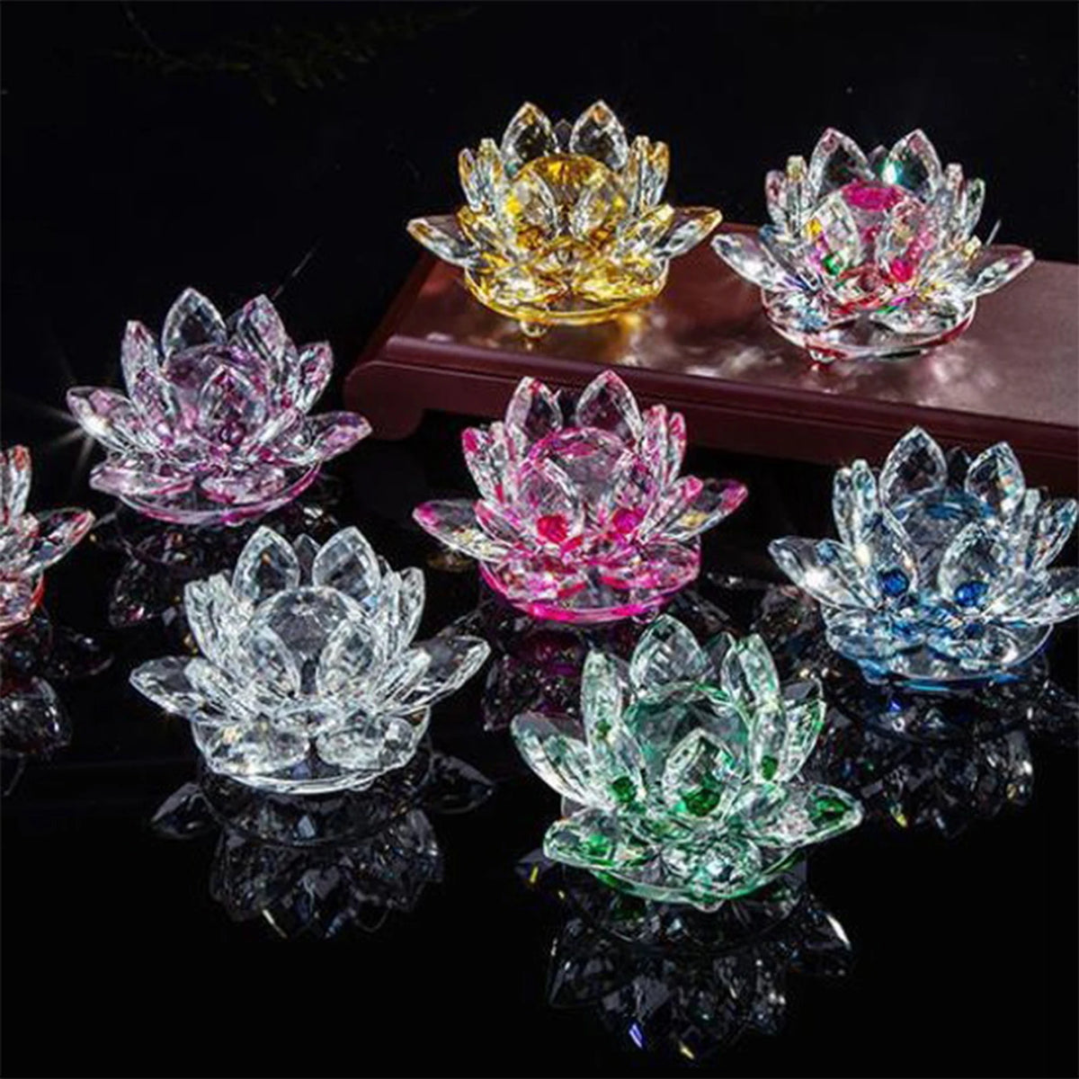 Crystal Lotus Flower Figurine | Sparkling Glass Décor in 8 Colors