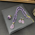 Natural Crystal Jewelry Set | Necklace, Ring & Earrings in Agate & Amethyst