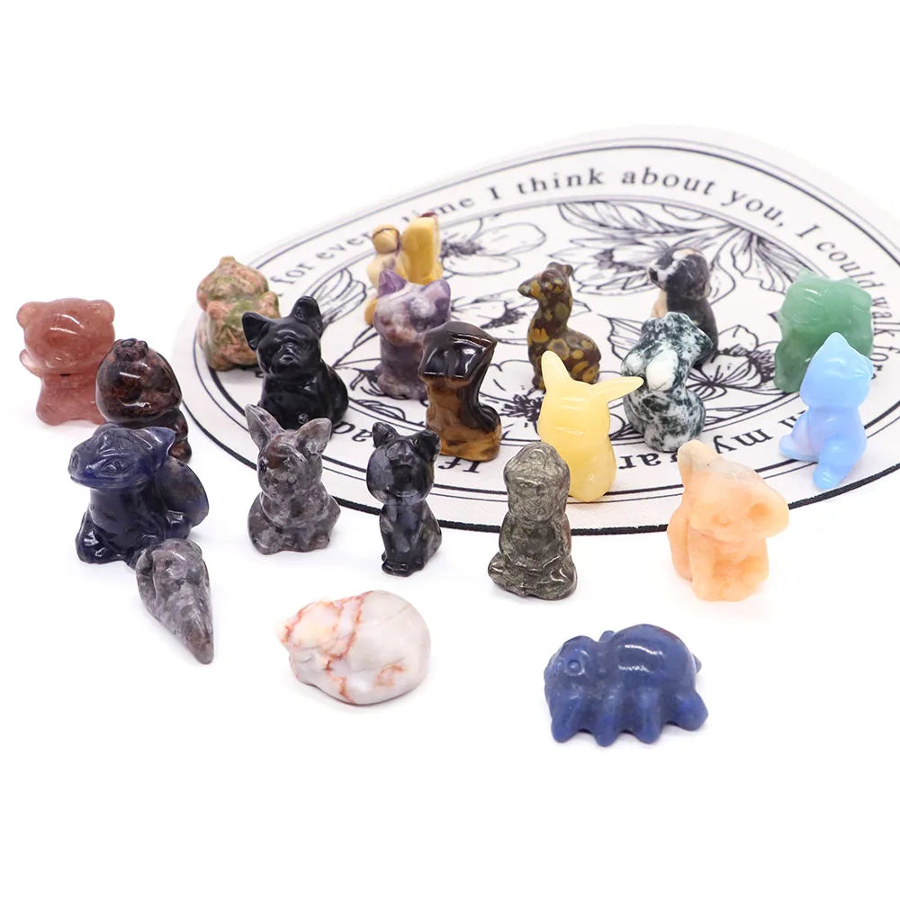 10PCS 1.2" Wolf Fish Cat Dog Bear Buddha Cartoon Crow Skull Natural Random Crystals and Stones Figurine Craft Decor Wholesale