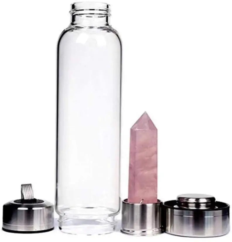 Crystal Infused Glass Water Bottle | Removable Gem Wand