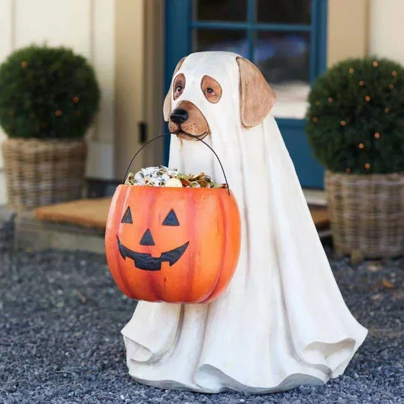 Halloween Resin Cat & Dog Pumpkin Figurine Decor