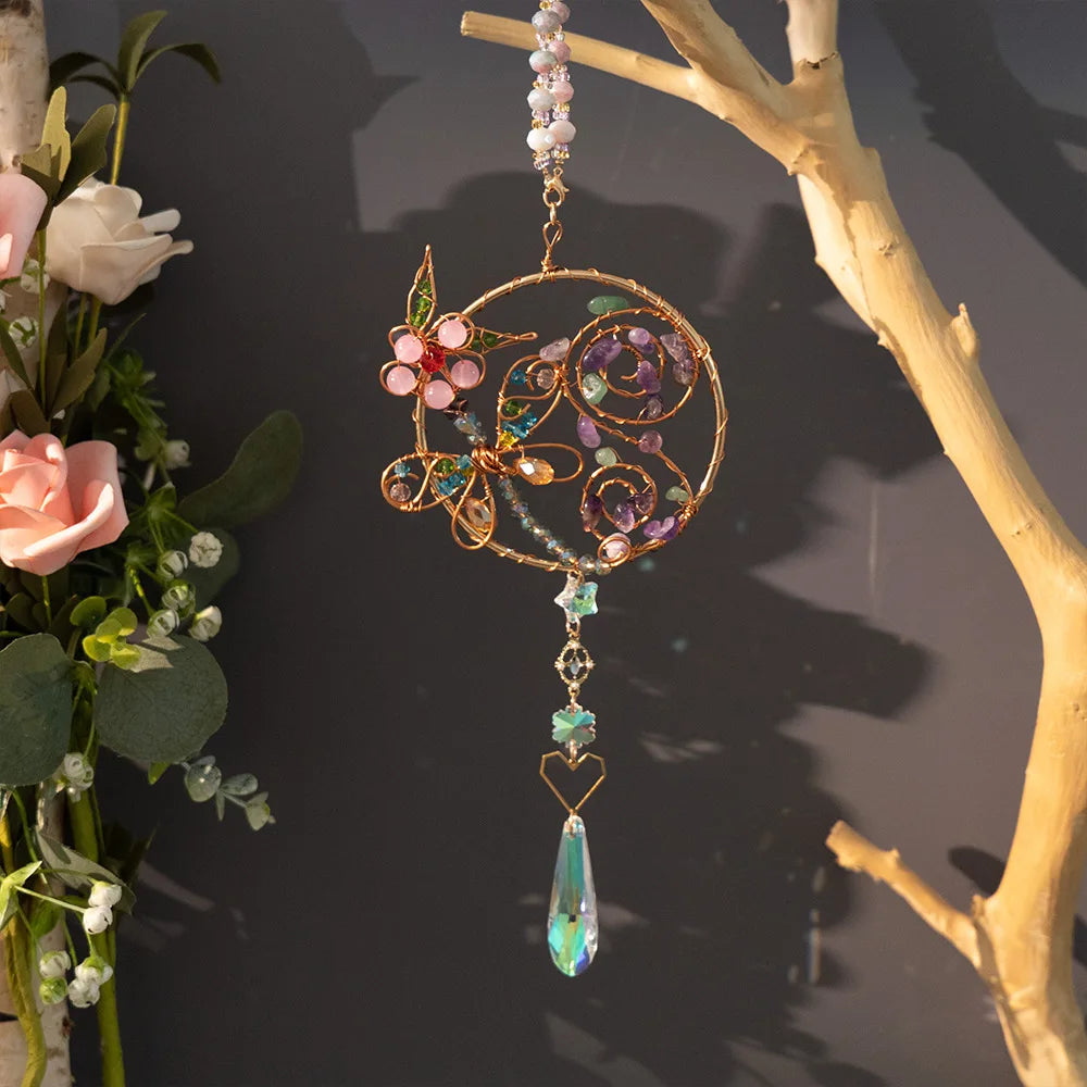 Handcrafted Crystal Wire Suncatcher — Celestial & Nature Prism Pendant