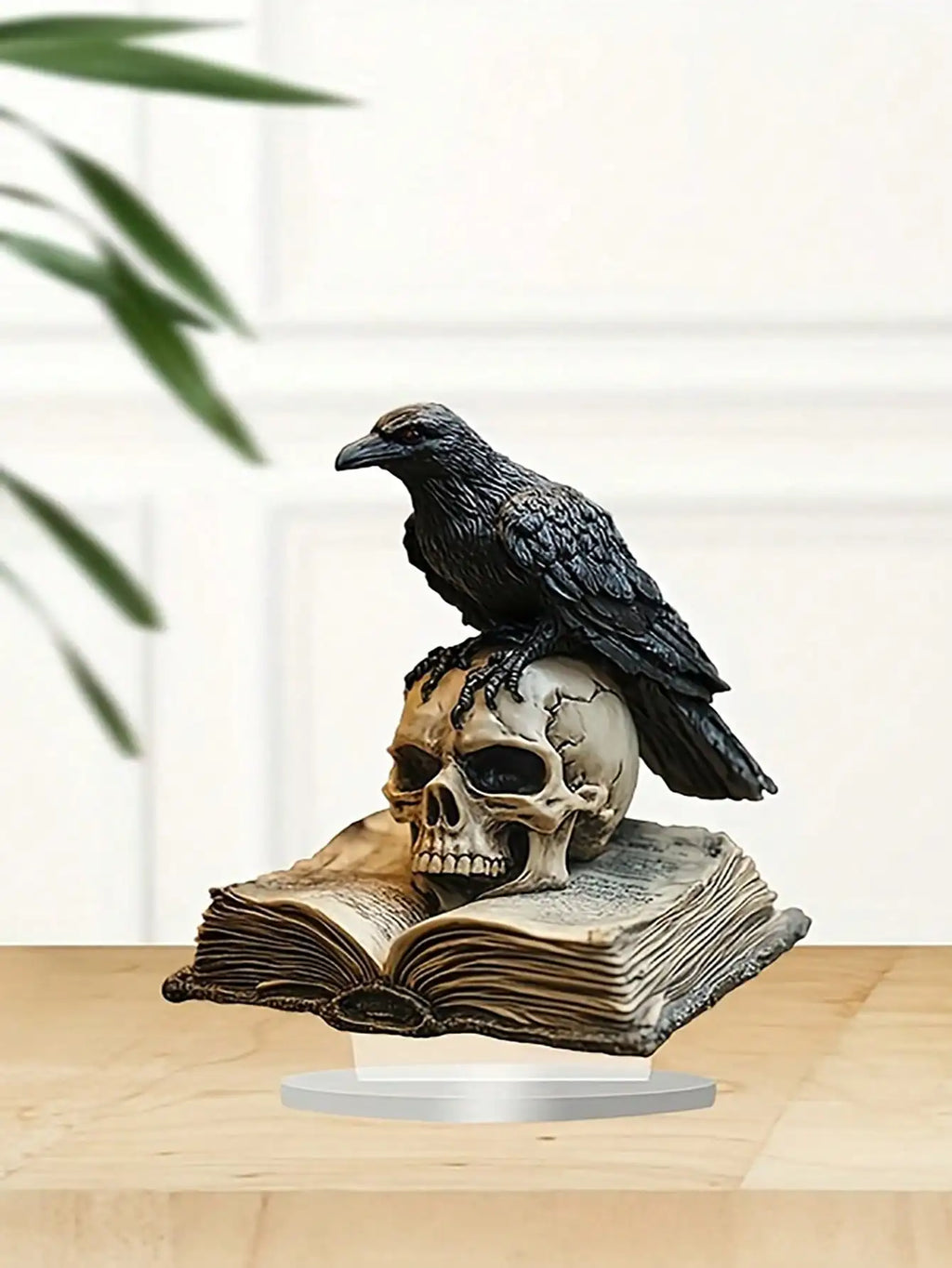 Gothic Black Crow Skull Sculpture | 2D Acrylic Desktop Decor | Halloween & Boho Home