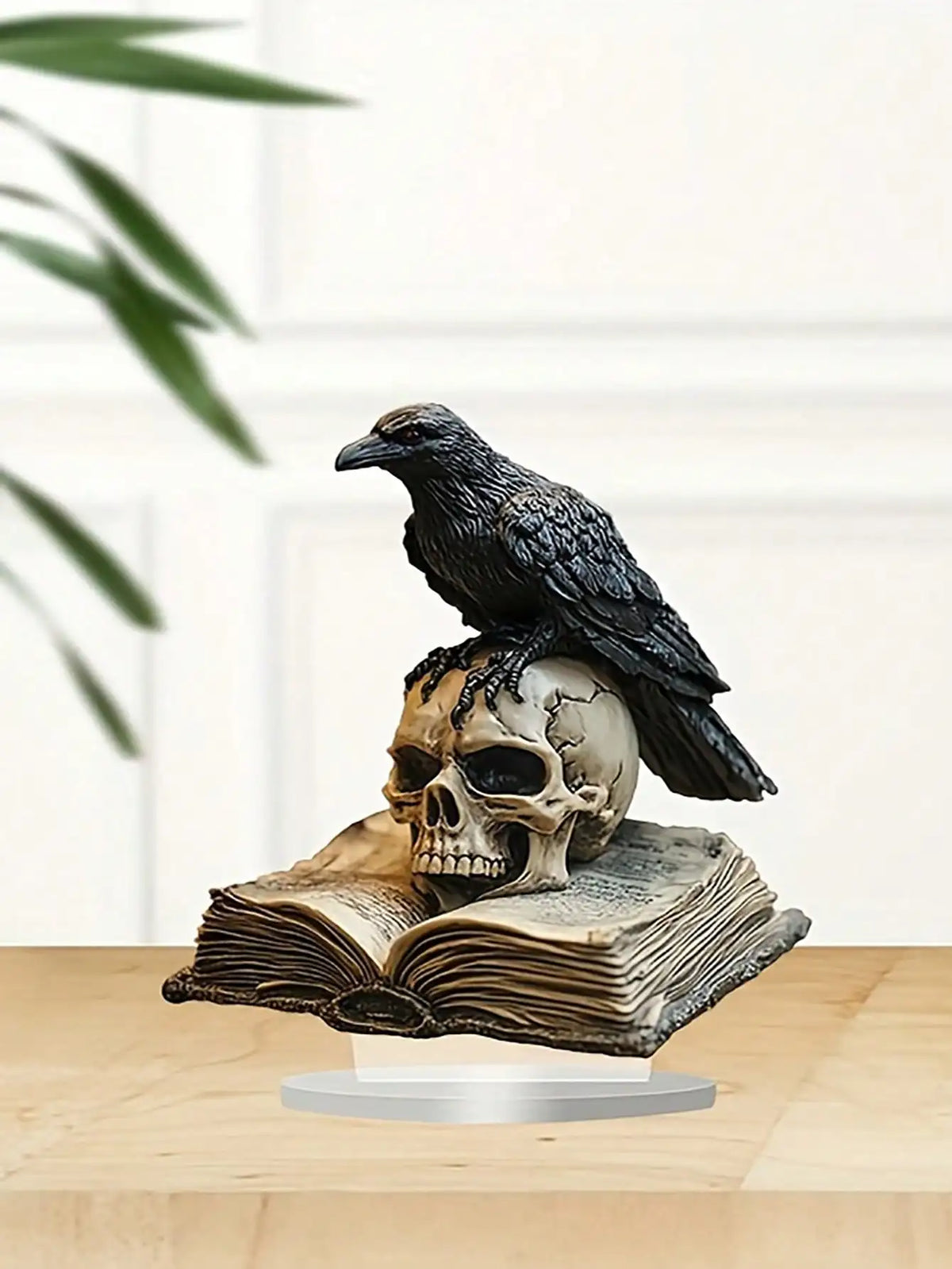 Gothic Black Crow Skull Sculpture | 2D Acrylic Desktop Decor | Halloween & Boho Home