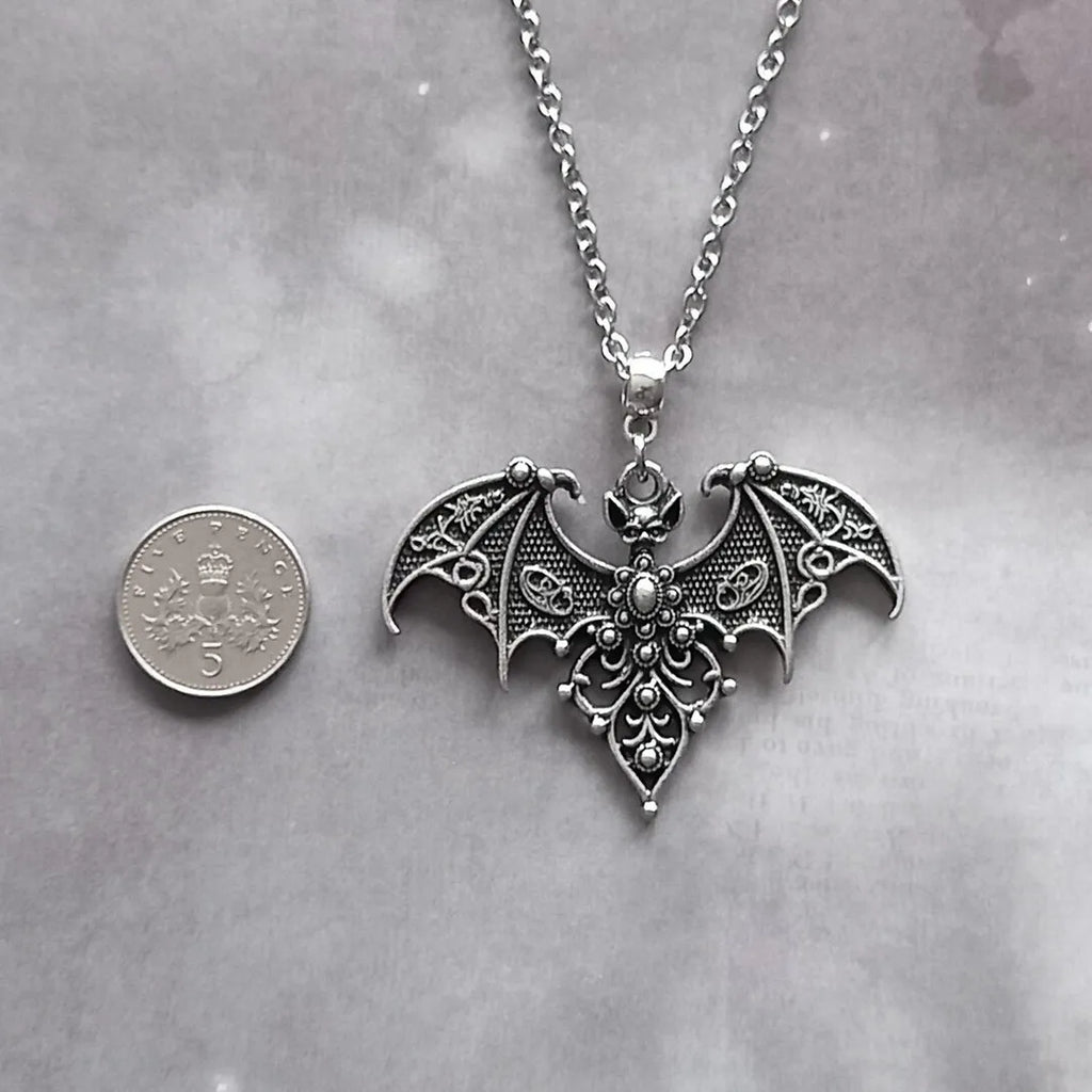 Vampire Bat Necklace | Gothic Bat Charm Choker | Halloween Witch Jewelry Gift