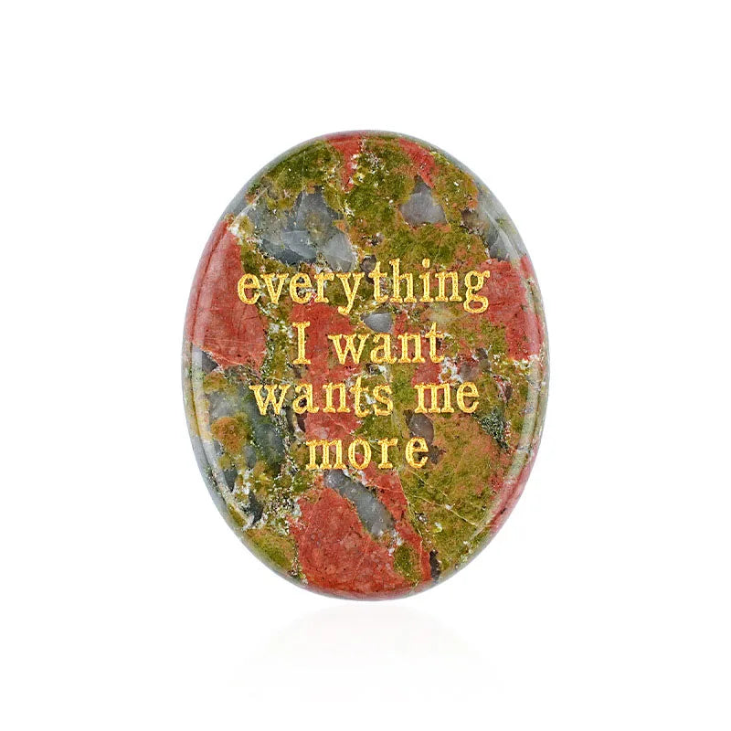 Crystal Worry Stone | Engraved Healing Stone for Meditation & Chakra Balance