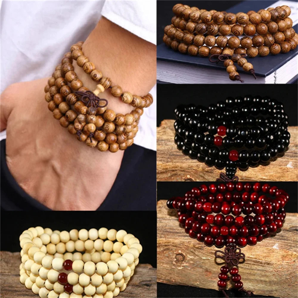 Natural Sandalwood 108 Bead Mala Bracelet