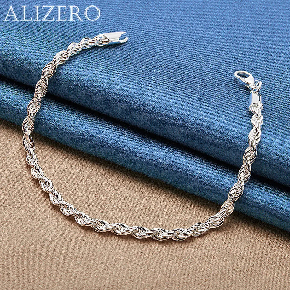 925 Sterling Silver 4mm Twist Rope Chain Bracelet – Classic Fine Jewelry for Women