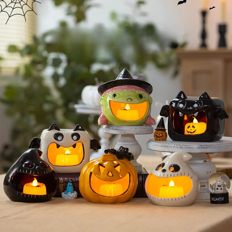 Halloween Ceramic Tealight Holder | Pumpkin, Witch & Monster Candle Holders