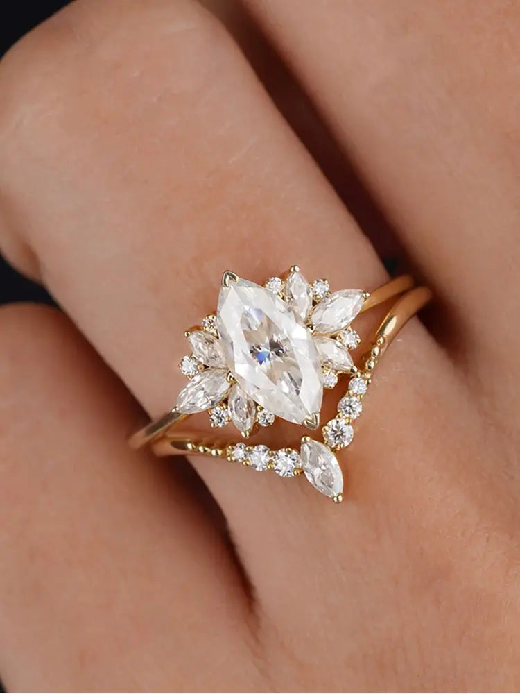 Sterling Silver Marquise Zircon Ring Set