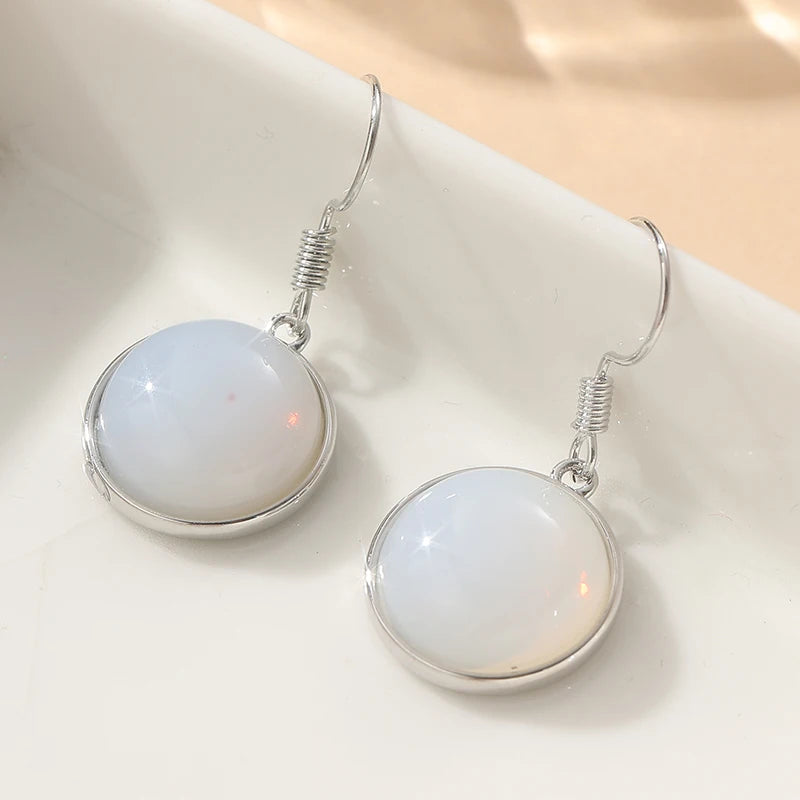 Moonstone Dangle Earrings | Silver Geometric Drop
