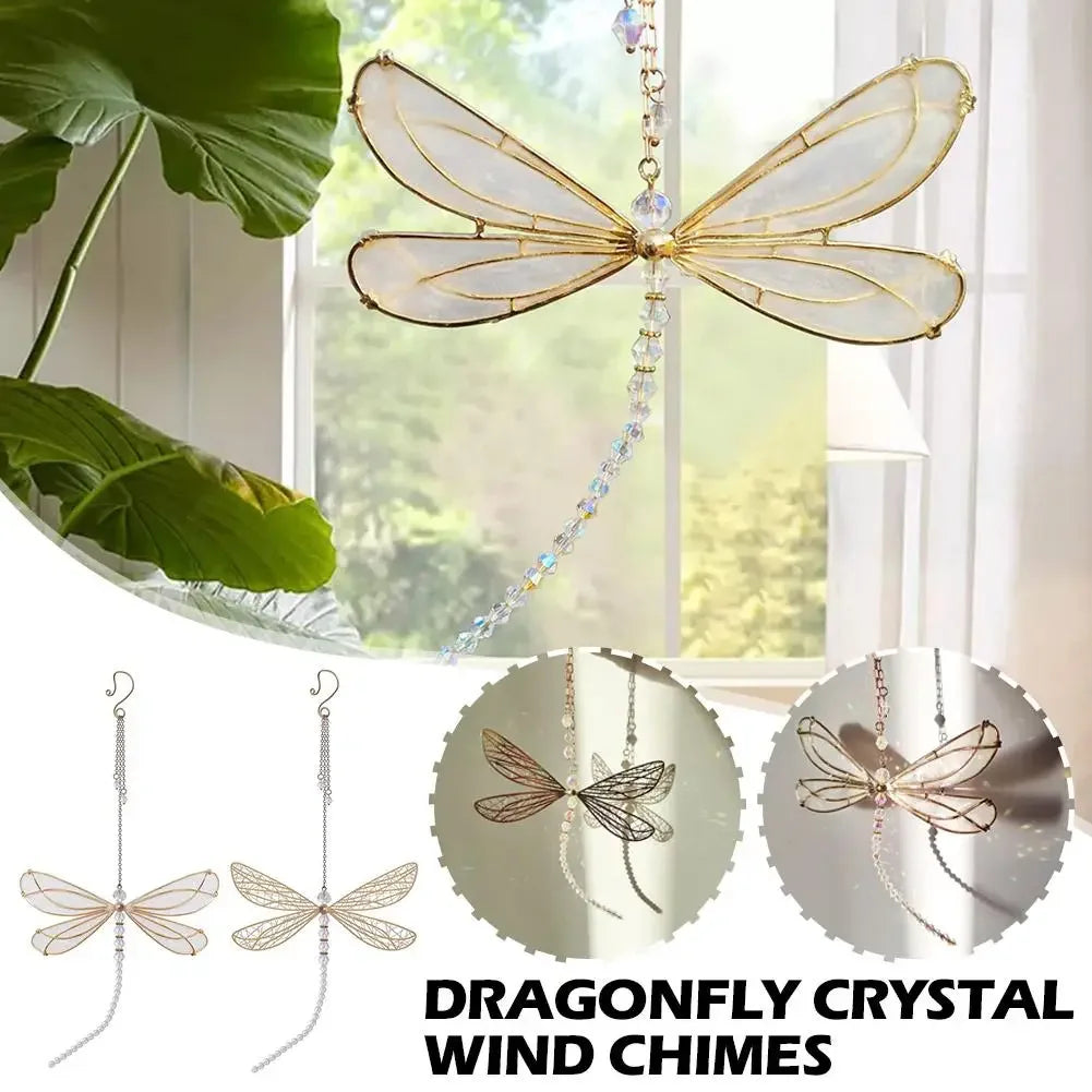Golden Dragonfly Crystal Suncatcher Wind Chime Pendant