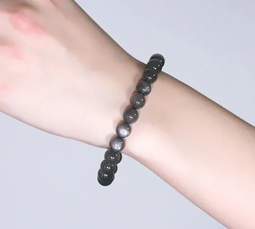 Natural Black Sunstone Bead Bracelet | Round Crystal Gemstone | 7mm–10mm