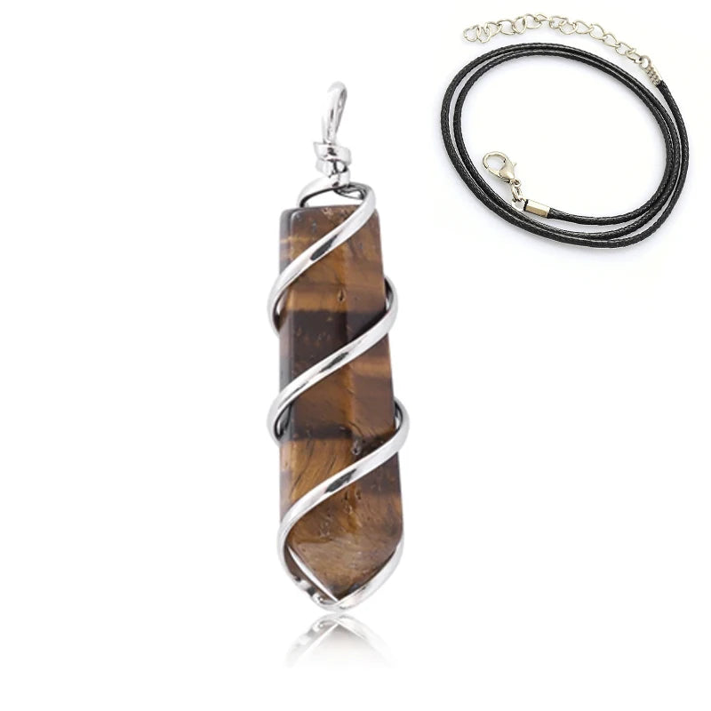 Natural Crystal Point Pendant Necklace — Hexagon Chain Healing Stone Gift