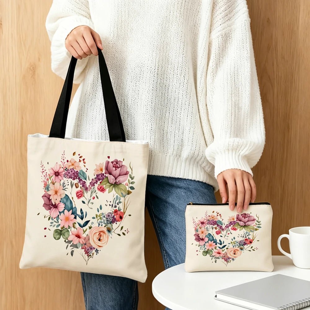 Watercolor Floral Tote Bag & Cosmetic Pouch