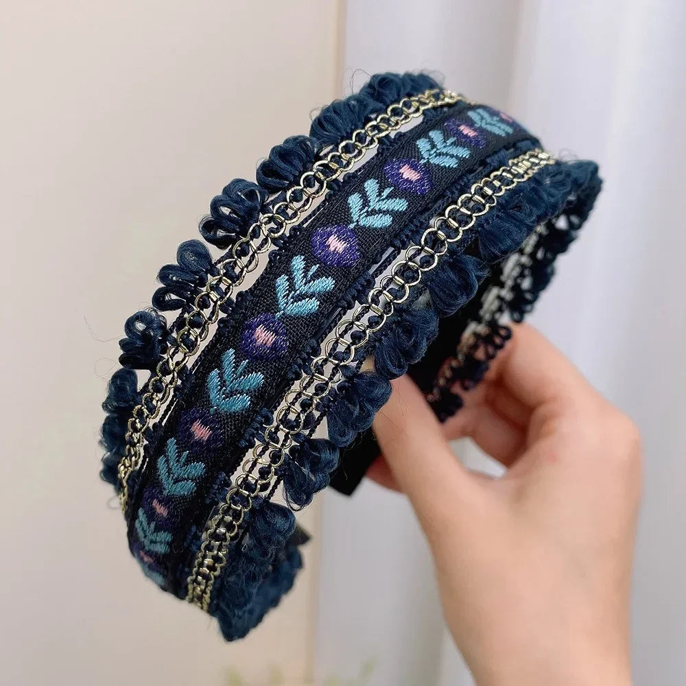 Boho Embroidery Wide Headband | Retro Style Women's Hair Hoop