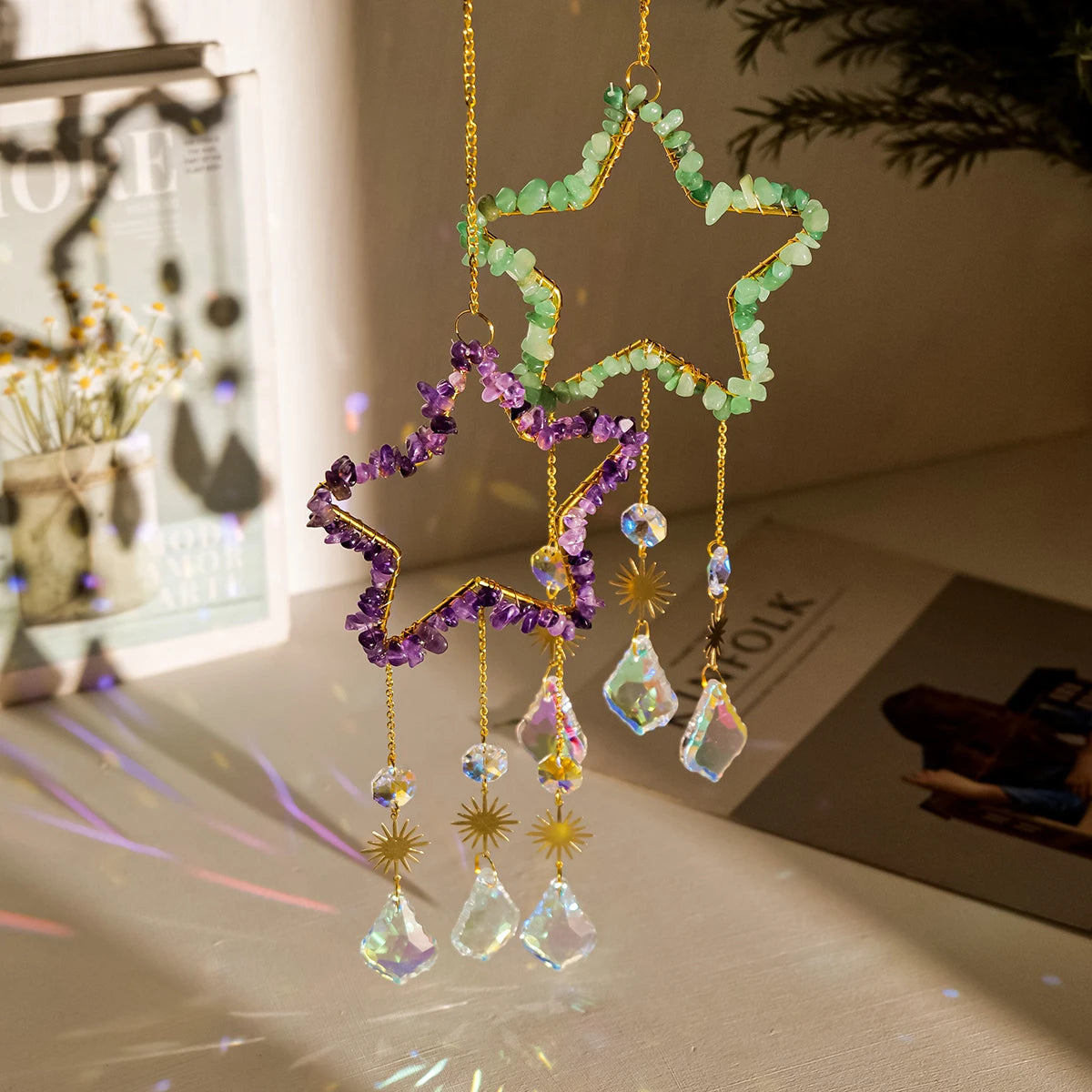Crystal Star Suncatcher – Natural Healing Gemstone Pendant