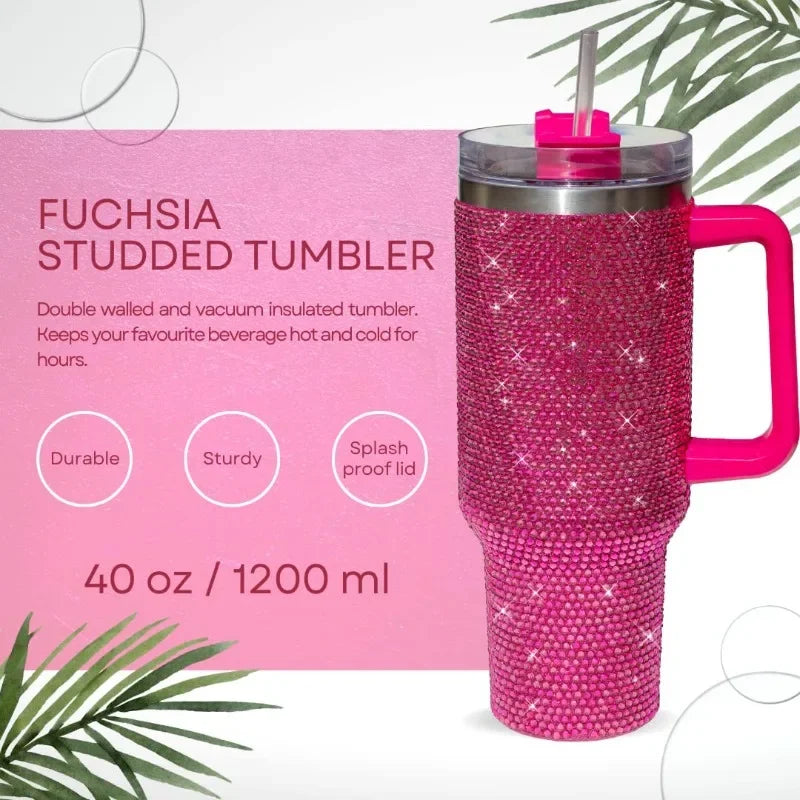 40oz Rhinestone Diamond Tumbler | Shiny Glitter Travel Cup with Straw