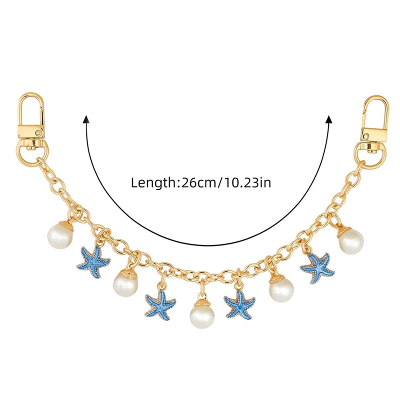 Boho Sea Star & Shell Pearl Bag Charm – Summer Handbag & Keychain Pendant