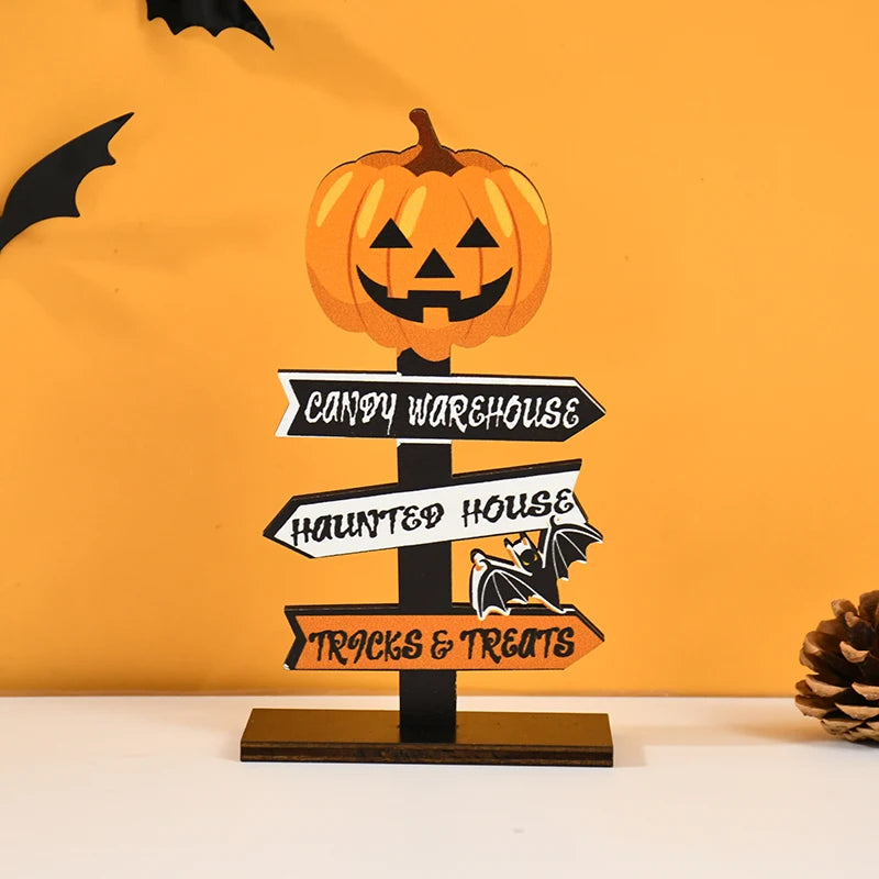 Halloween Wooden Ornament | Ghost & Pumpkin Desktop Decor