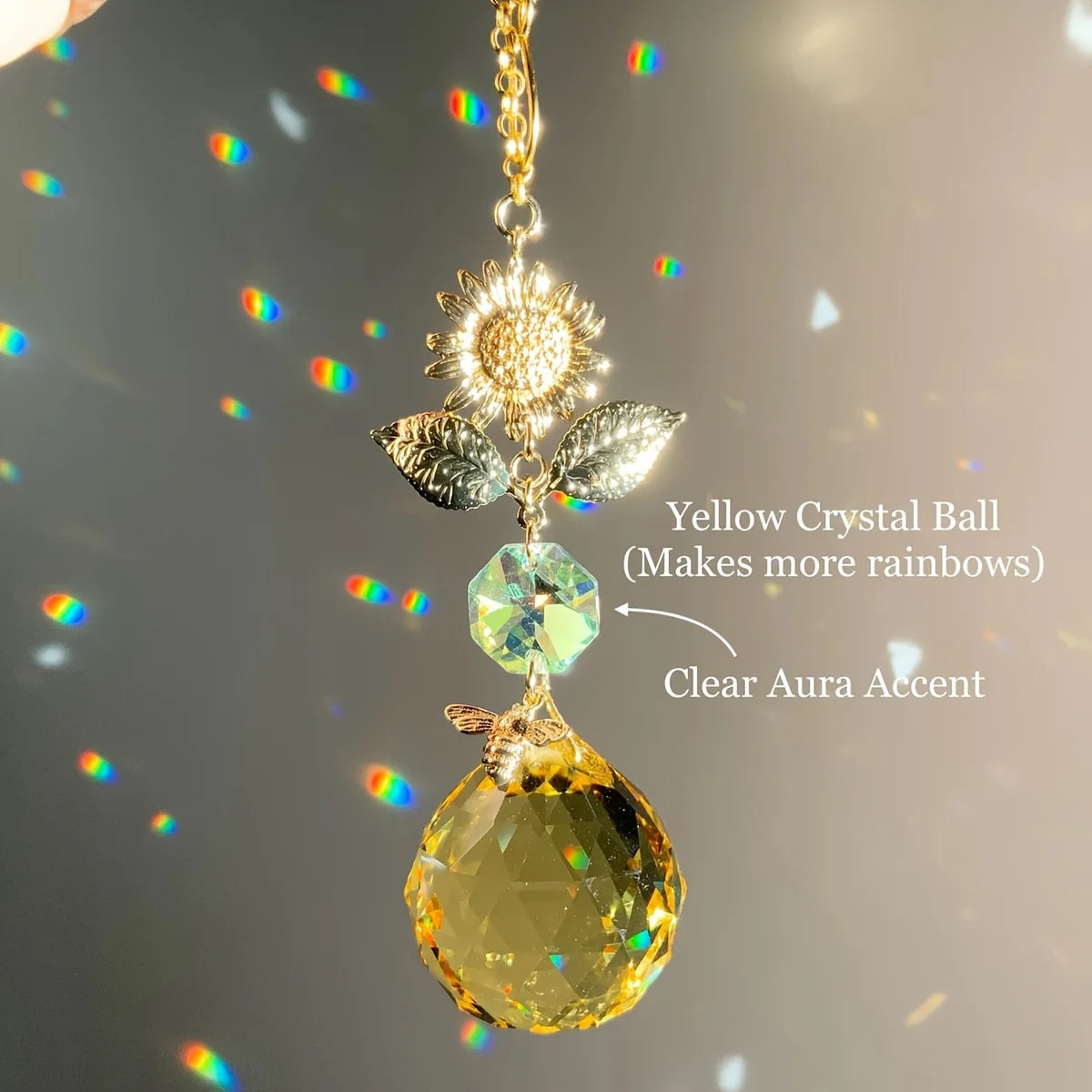 Sunflower & Bee Crystal Suncatcher Pendant