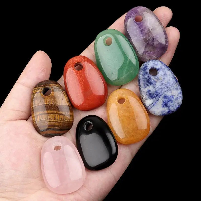 Natural Crystal Oval Pendant Charm | 25x35mm Stone Charm for DIY Jewelry Making