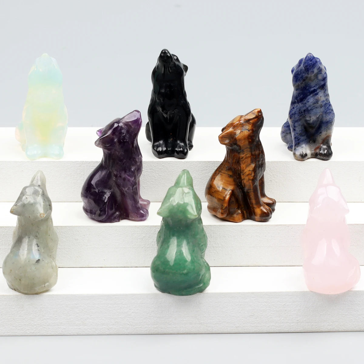 Carved Wolf Crystal Energy Stones